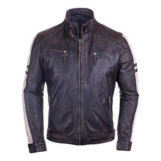Men's Cafe Racer Vintage Style Leather Biker Jacket