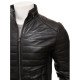 Men's Casual Wear Black Quilted Leather Jacket With Standing Collar