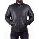 Men's Genuine Black Leather Biker Jacket with Belted Collar