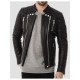 Mens Four Pockets Quilted Black Leather Jacket