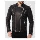Mens Four Pockets Quilted Black Leather Jacket