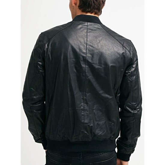 Mens Real Sheepskin Leather Bomber Jacket