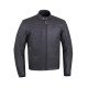 Mens Snap Tab Collar Black Motorcycle Leather Jacket