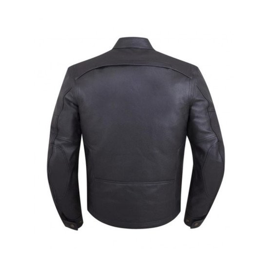 Mens Snap Tab Collar Black Motorcycle Leather Jacket