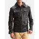 Men’s 4 Flap Pockets Black Leather Jacket