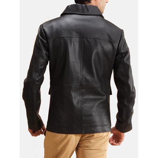 Men’s 4 Flap Pockets Black Leather Jacket