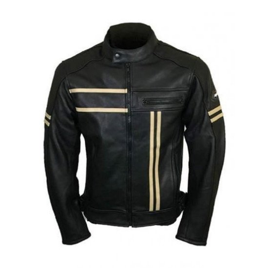 Men’s Black Biker Leather Jacket (Retro Style)