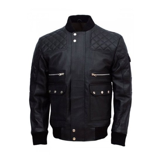 Men’s Black Bomber Work Wear Leather Jacket