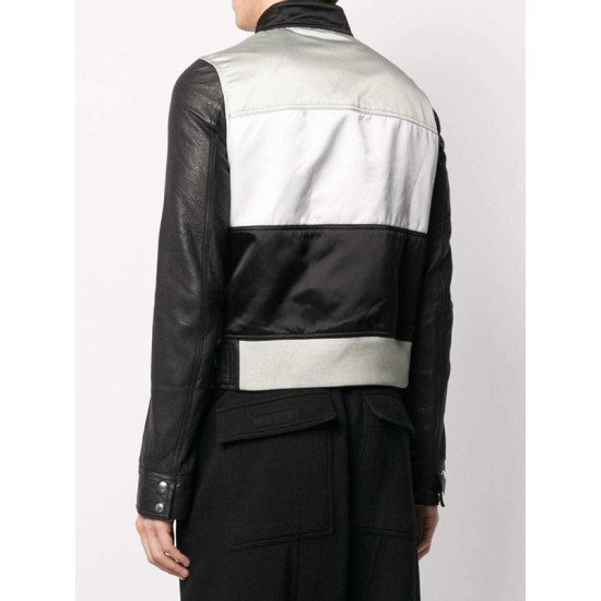 Men’s Black & Grey Slim Fit Leather Biker Jacket