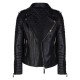 Men’s Black Leather Biker Jacket With Gold Hardware