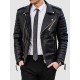 Men’s Black Leather Biker Jacket With Gold Hardware