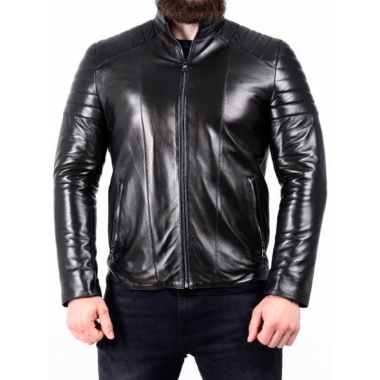 Men’s Fitted Black Biker Leather Jacket