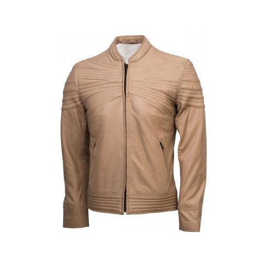 Men’s Fashion Stripes Style Beige Leather Jacket