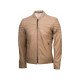 Men’s Fashion Stripes Style Beige Leather Jacket