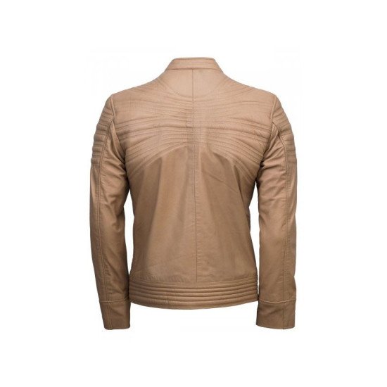 Men’s Fashion Stripes Style Beige Leather Jacket