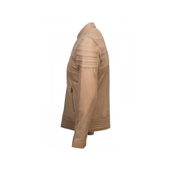 Men’s Fashion Stripes Style Beige Leather Jacket
