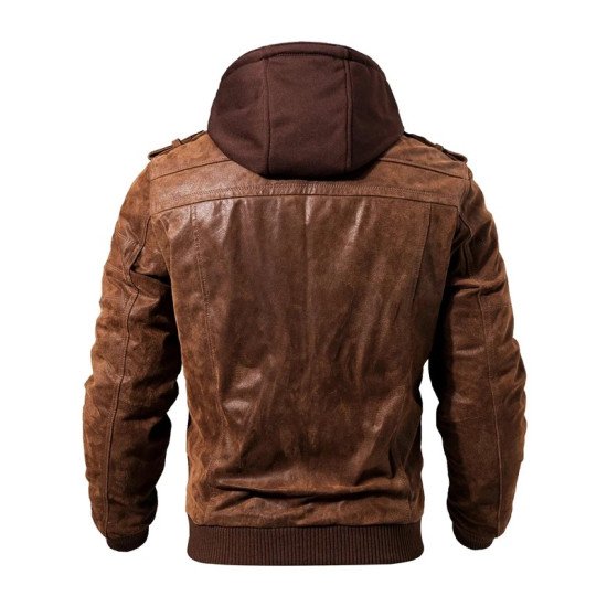 Men’s Hooded Bomber Leather Jacket