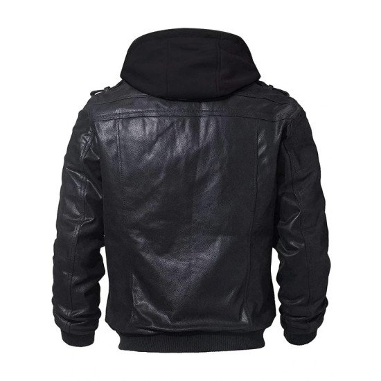Men’s Hooded Bomber Leather Jacket