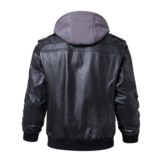Men’s Hooded Bomber Leather Jacket
