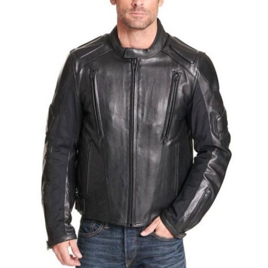 Men’s Padded Black Leather Biker Jacket