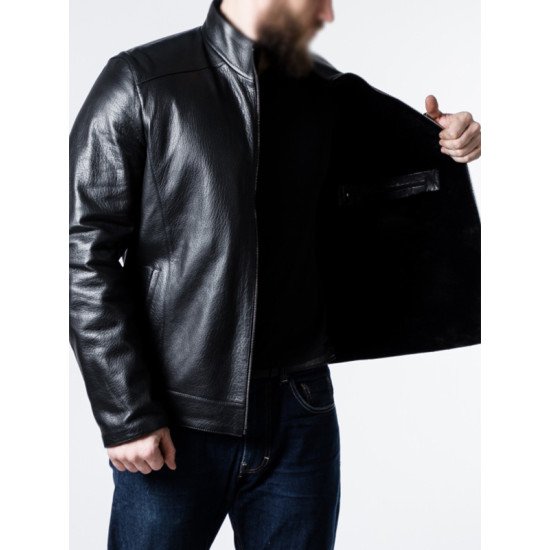 Men’s Sheepskin Black Biker Leather Jacket