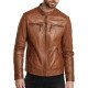 Men’s Slim Fit Brown Leather Biker Jacket