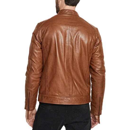 Men’s Slim Fit Brown Leather Biker Jacket