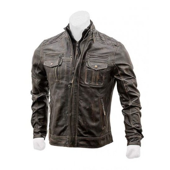Men’s Slim Fit Vintage Leather Biker Jacket