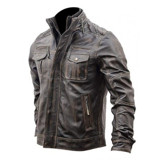 Men’s Slim Fit Vintage Leather Biker Jacket