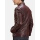 Men’s Snap Tab Brown Studded Leather Jacket