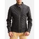 Men’s Snap Tab Collar Quilted Black Leather Jacket