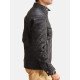 Men’s Snap Tab Collar Quilted Black Leather Jacket