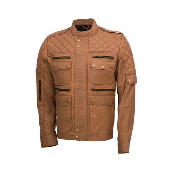 Men’s Tan Sheepskin Quilted Style Leather Jacket