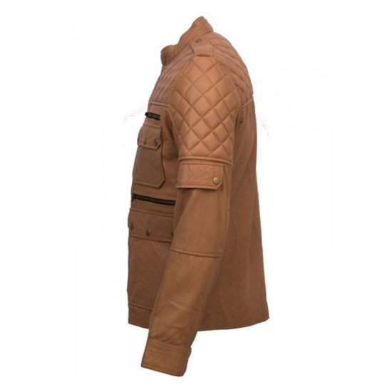 Men’s Tan Sheepskin Quilted Style Leather Jacket