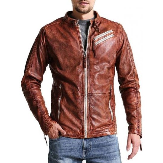 Men’s Vintage Distressed Brown Biker Jacket