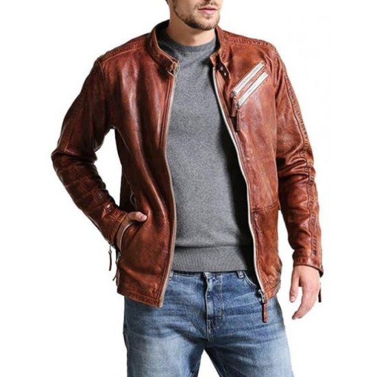 Men’s Vintage Distressed Brown Biker Jacket