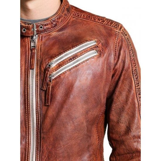 Men’s Vintage Distressed Brown Biker Jacket