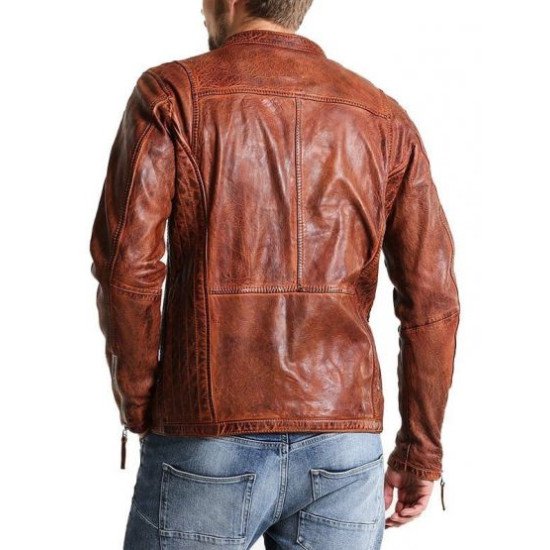 Men’s Vintage Distressed Brown Biker Jacket