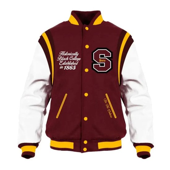 Shaw University Maroon and White Varsity Jacket