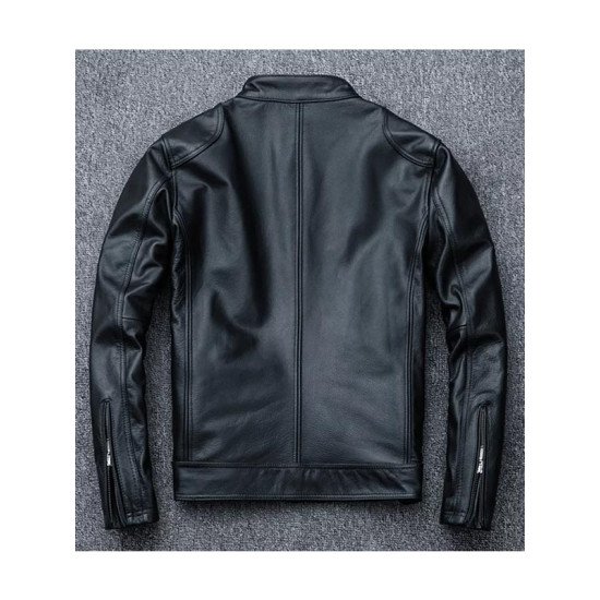 Skull Distressed Black Vintage Biker Leather Jacket For Men