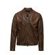 Snap Tab Collar Chocolate Brown Leather Jacket for Men