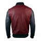 Synthetic Leather Baseball Jacket Maroon