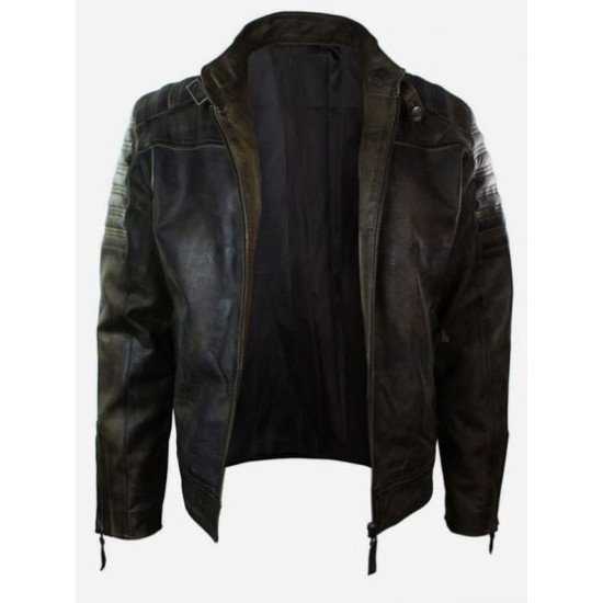 Vintage Brown Leather Distressed Biker Jacket