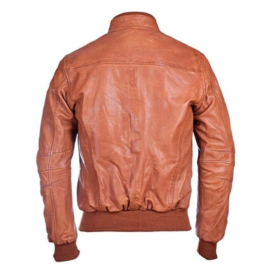Waxed Sheepskin Leather Bomber Jacket