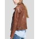 Women's Moto Racer Brown Leather Motorcycle Jacket