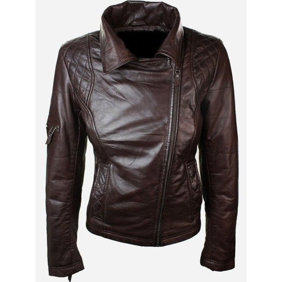 Women's Slim Fit Chocolate Brown Hooded Leather Jacket