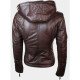 Women's Slim Fit Chocolate Brown Hooded Leather Jacket