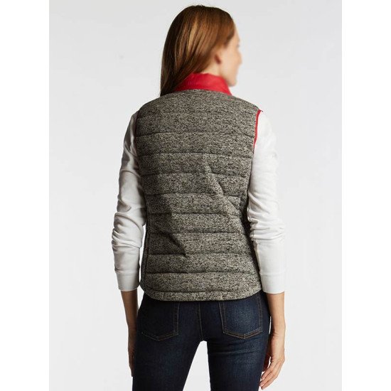 Women’s Standing Collar Red & Grey Puffer Vest