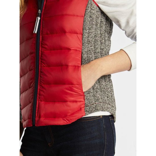 Women’s Standing Collar Red & Grey Puffer Vest